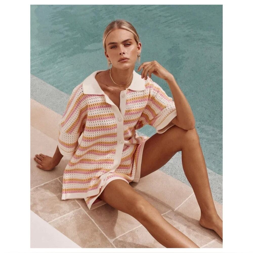 Amazon Striped Knit Two-Piece Colorful Shirt and Short Set